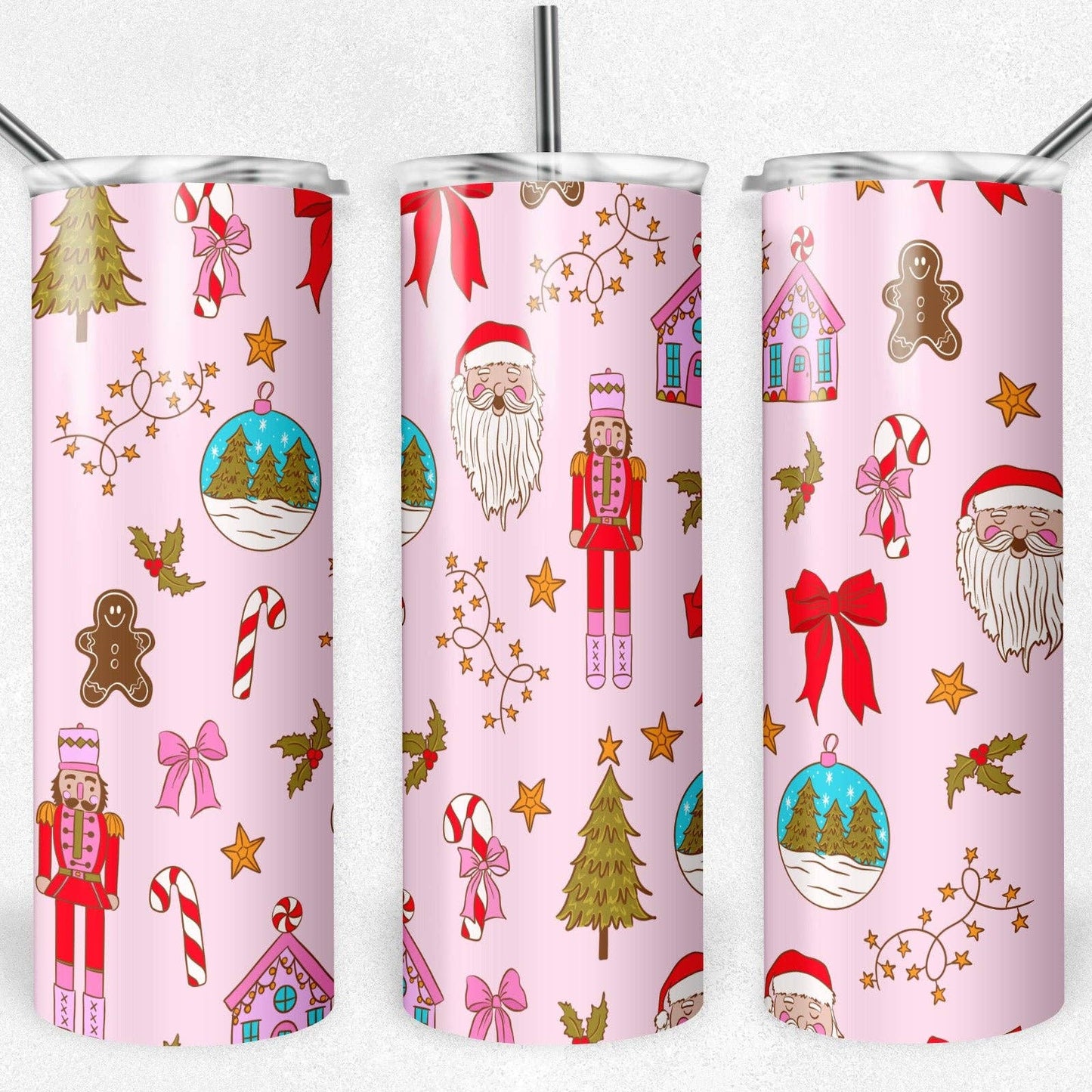 20 oz Skinny Tumbler, Pink Nutcracker Christmas Pattern