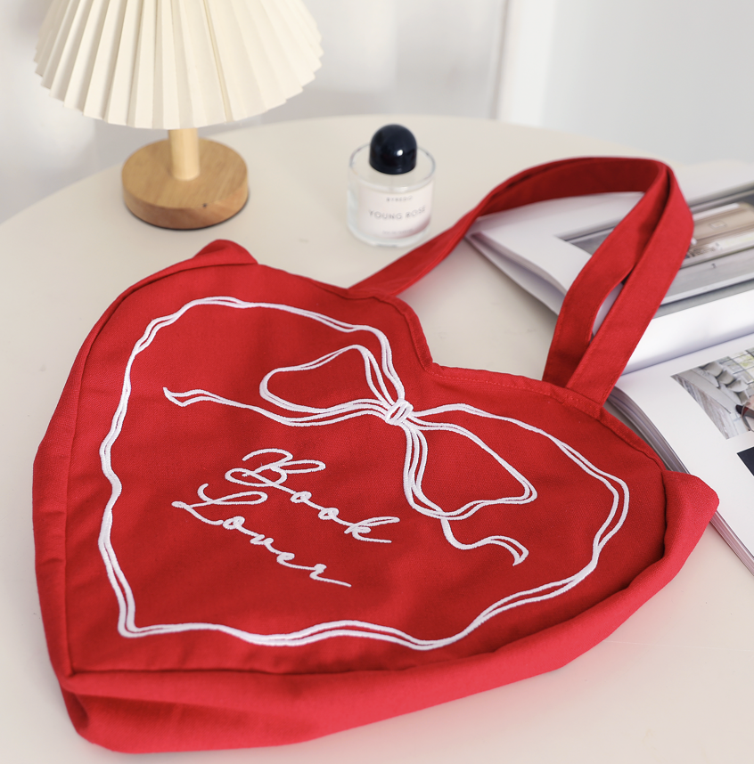 Book Lover Heart Tote Bag, Tote Bag for Readers, Bookish