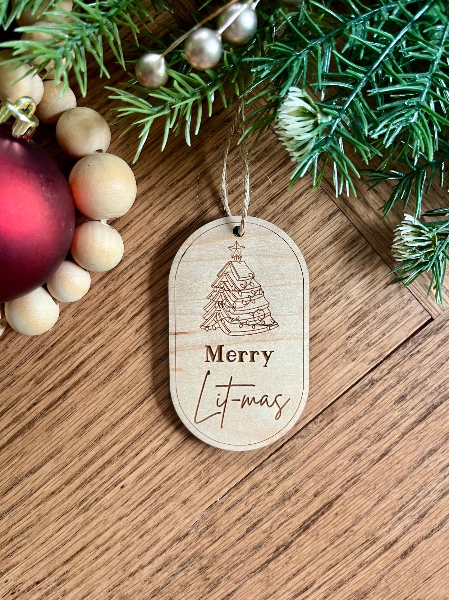 Merry Lit-mas Book lover bookish Christmas Ornament