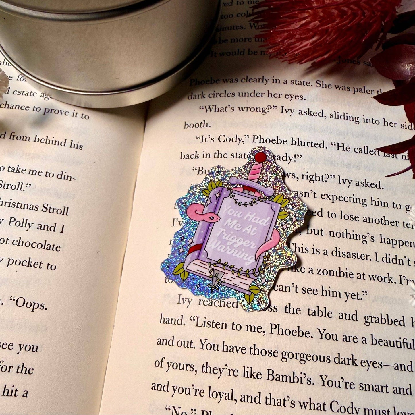 Book You Had Me At Trigger Warning Crushed Glitter Sticker