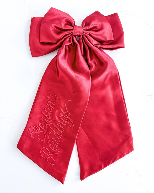Season's Readings Hair Bow Clip | Bookish Holiday Satin Bow