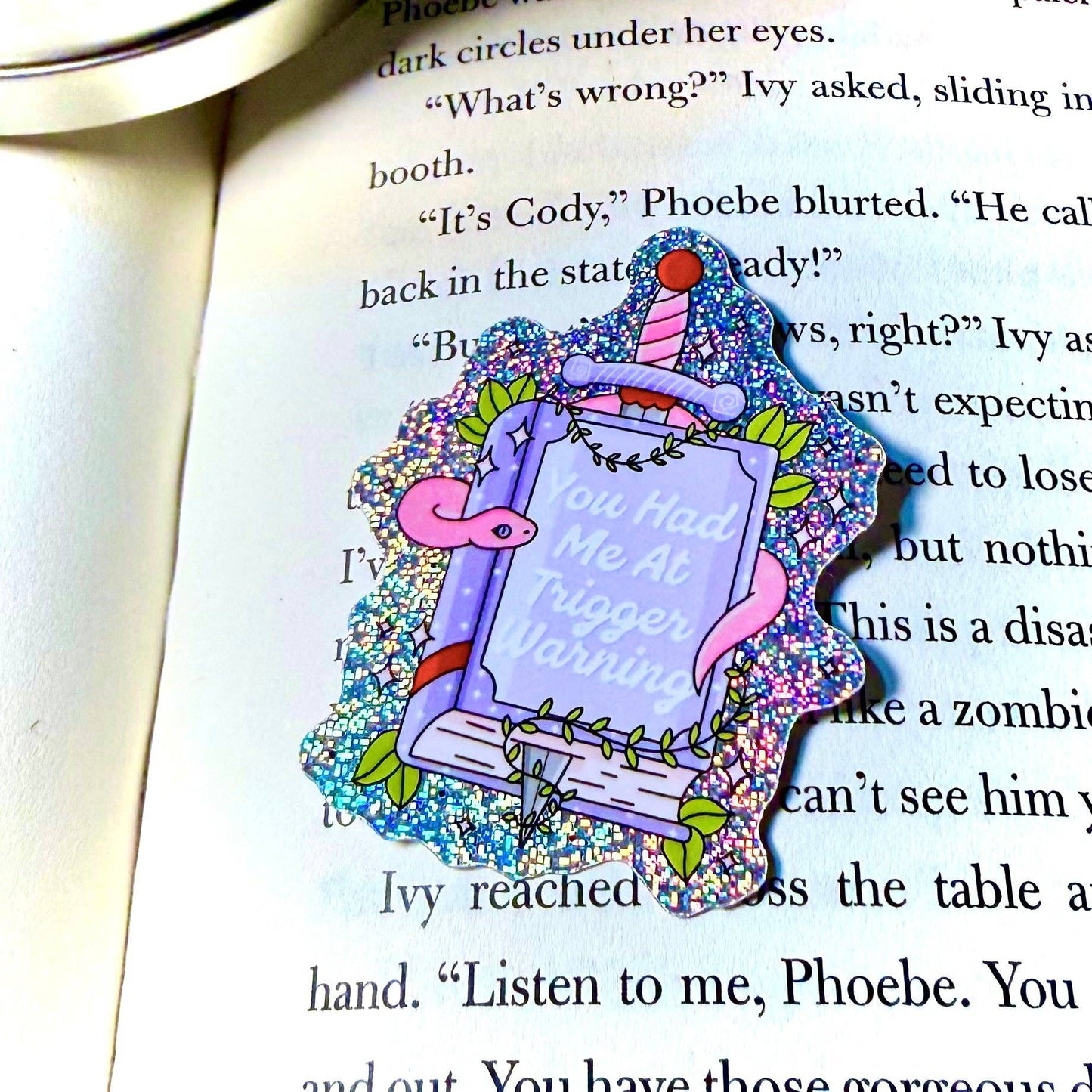Book You Had Me At Trigger Warning Crushed Glitter Sticker