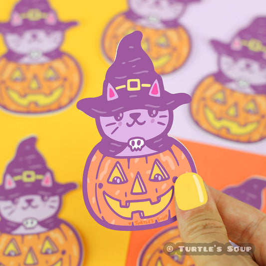 Pumpkin Kitty Autumn Orange Halloween Vinyl Sticker