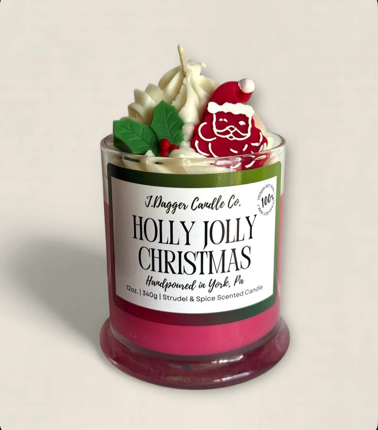 Santa/Christmas Holiday Dessert Soy Candle, 12oz.