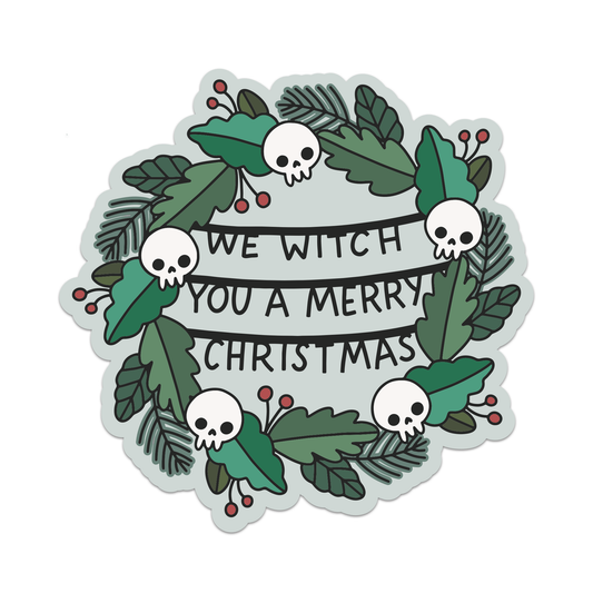 We Witch You a Merry Christmas Wreath Vinyl Sticker