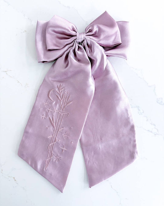 Sword Hair Bow Clip | Embroidered Bookish Satin Bow