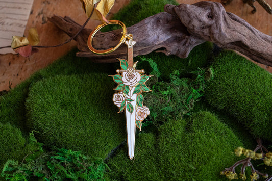 Floral Blade Enamel Keychain, Bookish Reading Book Lover