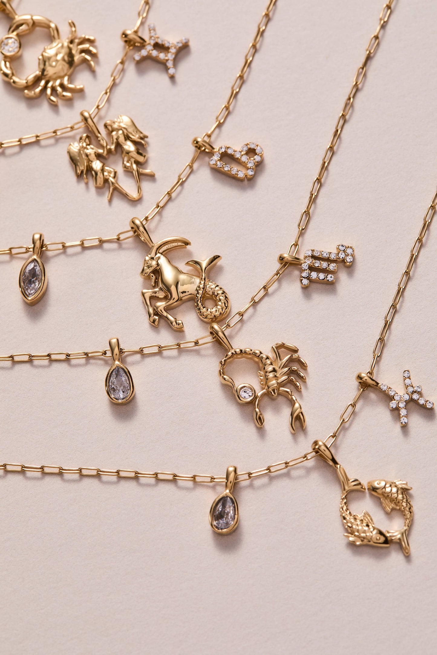 Pisces Zodiac Charm Cluster Necklace