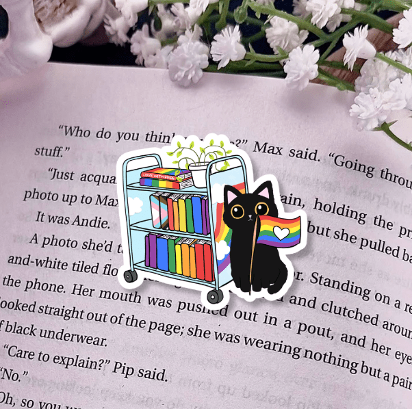 Pride Cat Library Cart Laminated Sticker – Seventh Shelf
