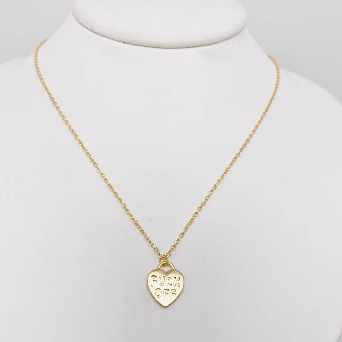 "FUCK OFF" Gold Plated Heart Pendant Necklace