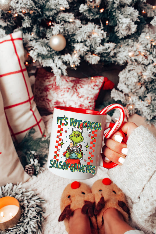 Hot Cocoa Season Mug with Red Handle 15oz