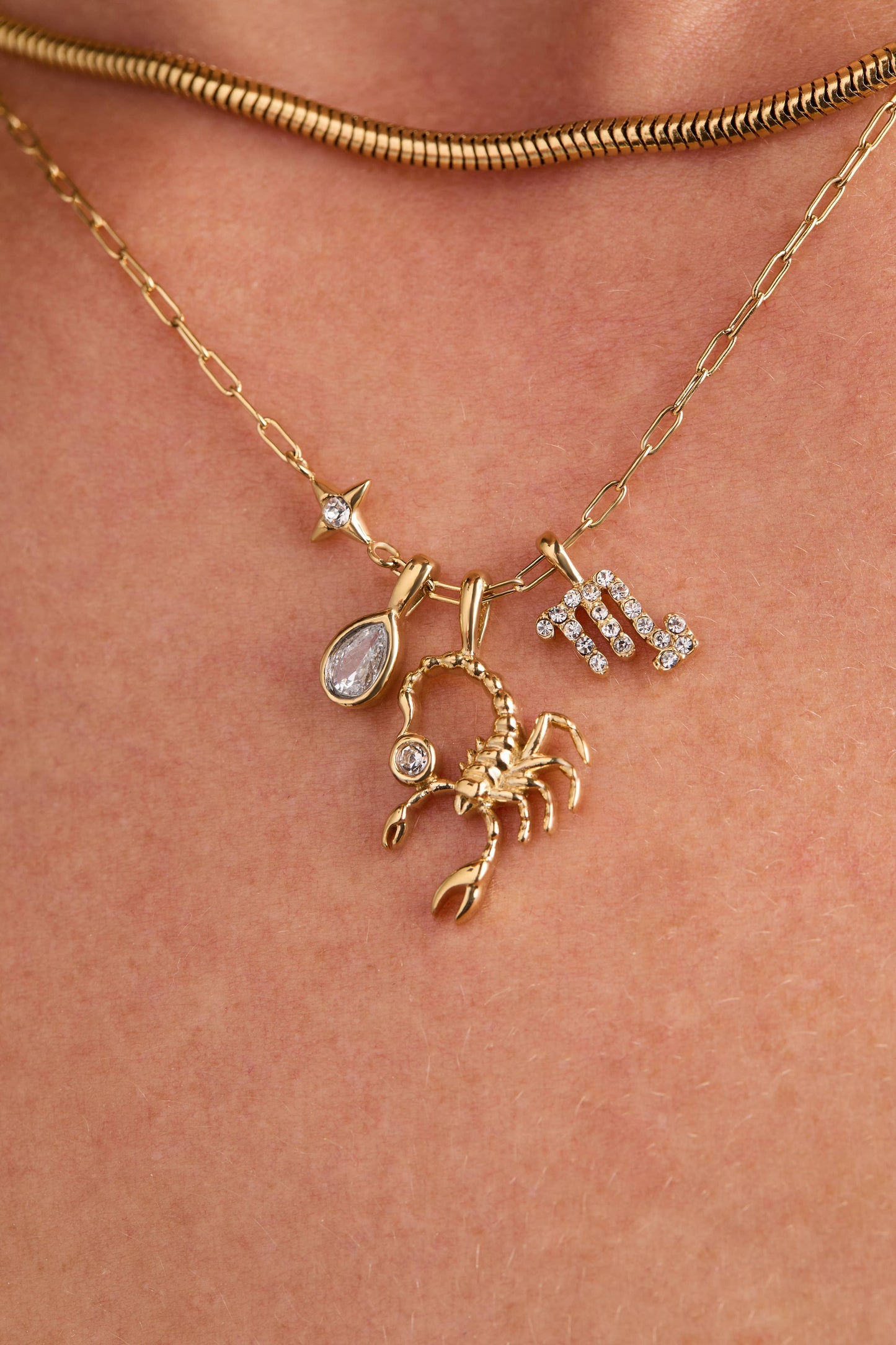 Scorpio Zodiac Charm Cluster Necklace