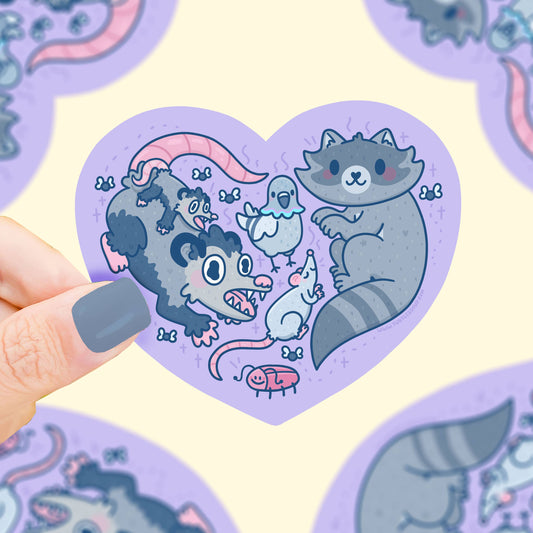 Stink Trash Animals Heart Opossum Raccoon Vinyl Sticker