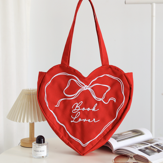 Book Lover Heart Tote Bag, Tote Bag for Readers, Bookish