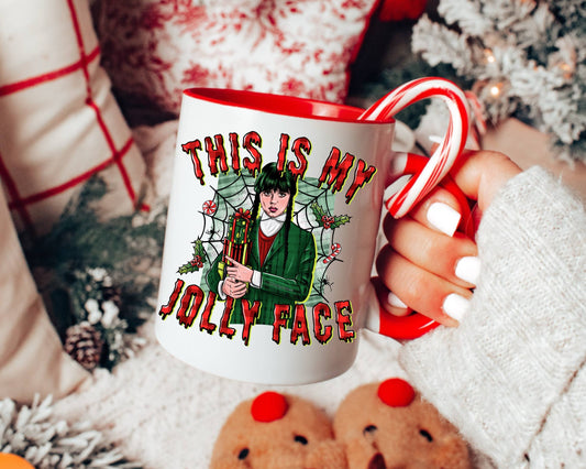 This is My Jolly Face Mug with Red Handle  15oz