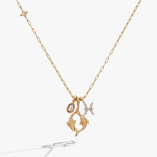 Pisces Zodiac Charm Cluster Necklace