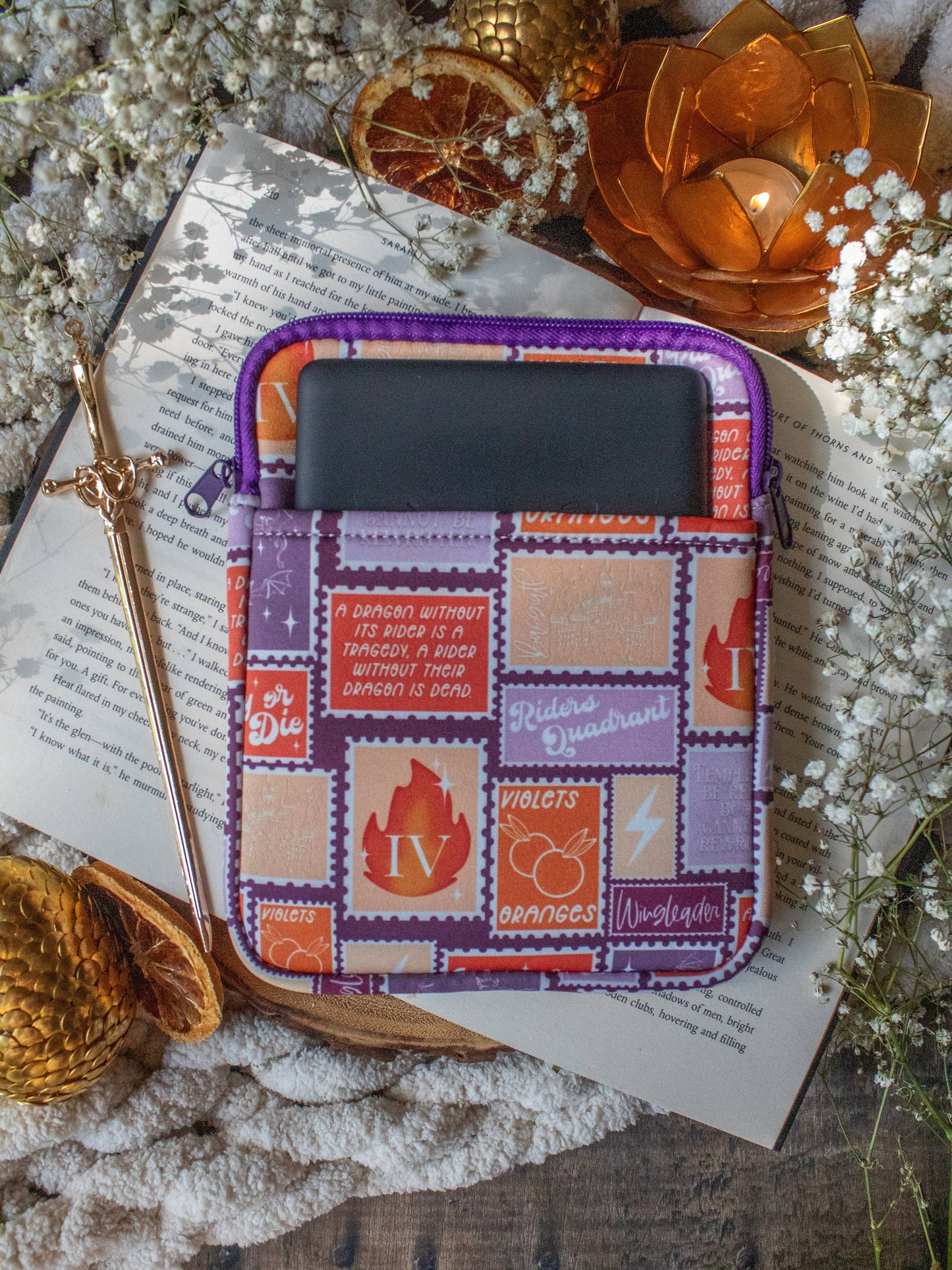Fourth Wing Stamps Neoprene E-Reader/ Tablet Sleeve
